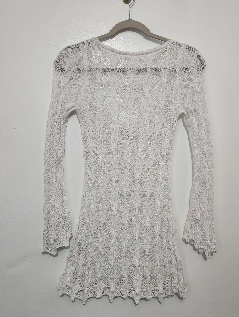 Wild Fable XXS White Open Knit Sweater Bell Sleeve Scoop Back Tie Detail Boho